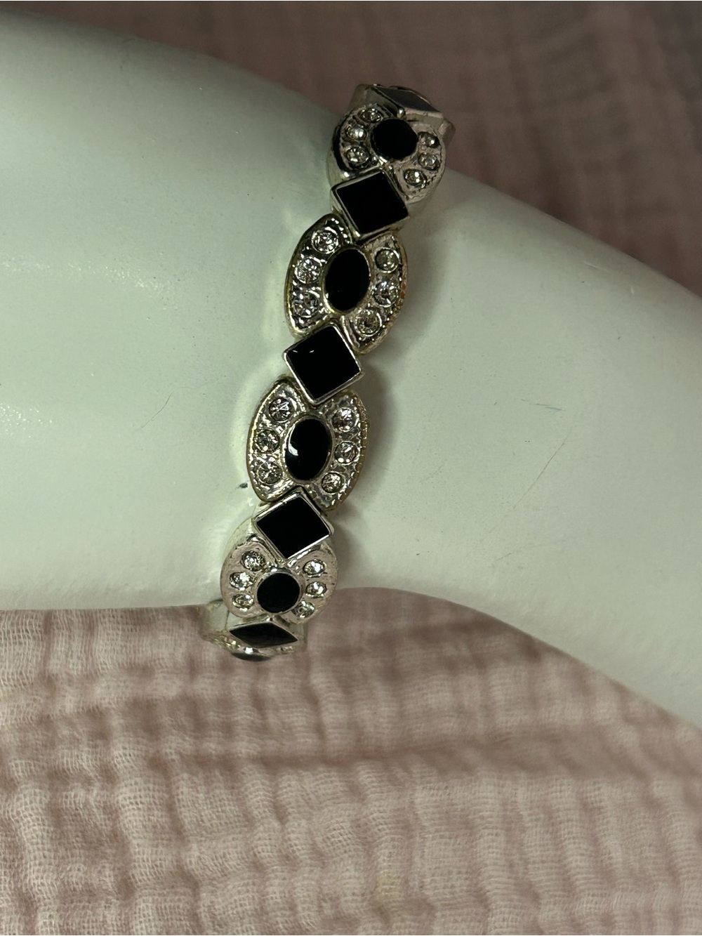 Vintage Style Black & Clear Rhinestone Stretch Bracelet